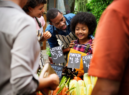 African family at organnic grocery shop