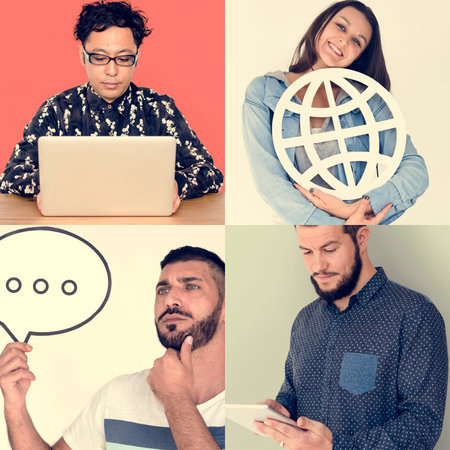 Set of Diverse People with Social Media Studio Collage