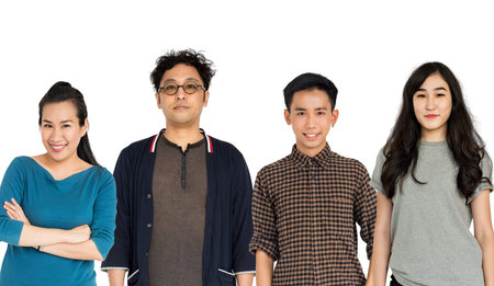 Group of Asian Adult People Set Studio Isolated