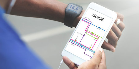 Hands Hold Mobile Show Map Route Graphic