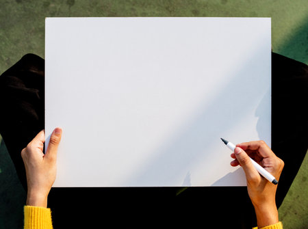 Hand Holding Pen Paper Write Copy Space
