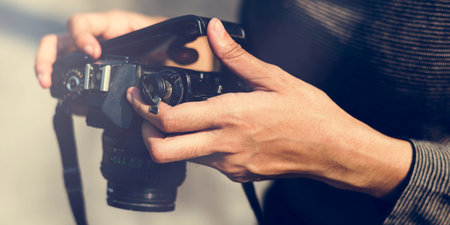 Young Woman and Camera Trip Travel Wanderlust
