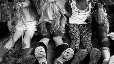 Group of Diverse Kids Sitting with Fresh Vegetable Together