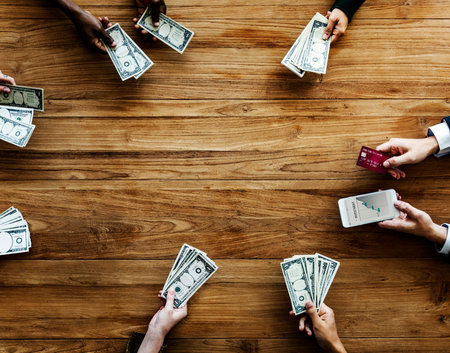 People Hands Hold Money Bills Payment