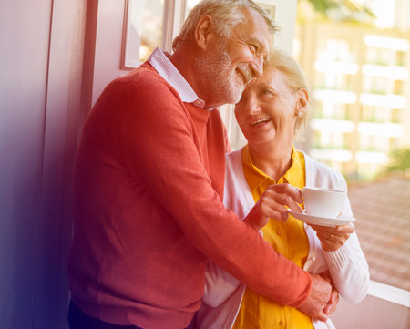 Photo Gradient Style with Senior Couple Daily Lifestyle Happiness