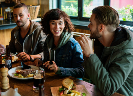 Diverse People Enjoy Food Drinks Party Restaurant