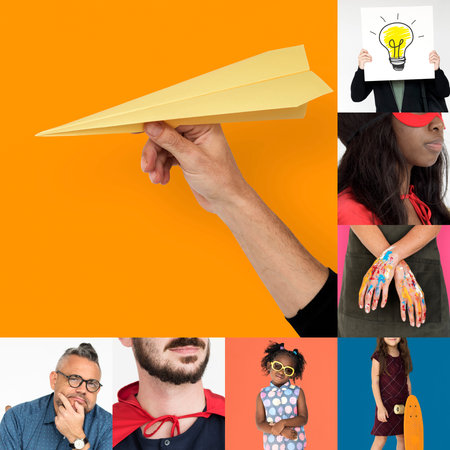 People Set of Diversity People with Ideas Inspiration Studio Collage