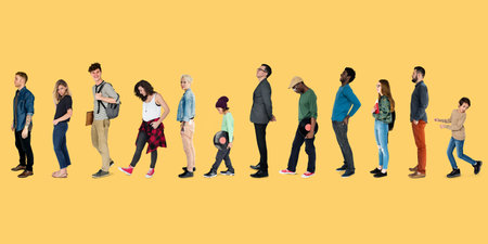 Group of Diverse People Turn Side Set Studio Isolated