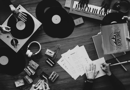 Musician Rehearsal with Retro Instrument
