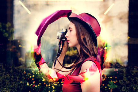 Woman photographer focus for snap shot