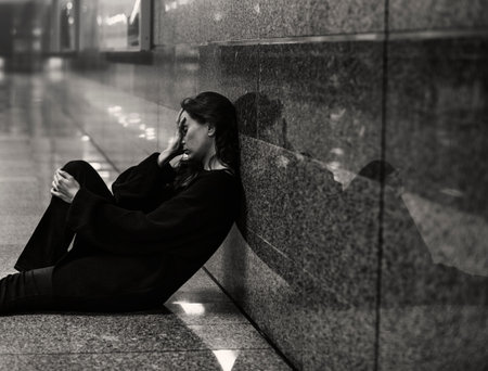 Adult Woman Sitting Hopeless on The Floor