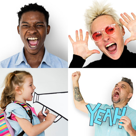 People Scream Shout Feeling Emotion Expression Studio Portrait Collage