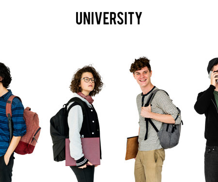 Diverse of Young Student Set Gesture Standing Studio Isolated