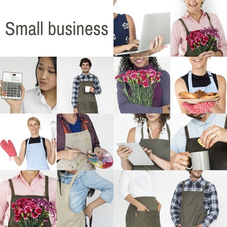 Collage of small business startup people set collection