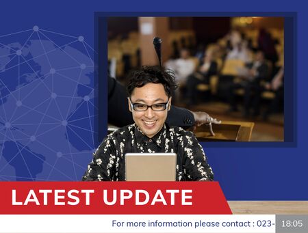 The reporter with graphic of global hot news in special report