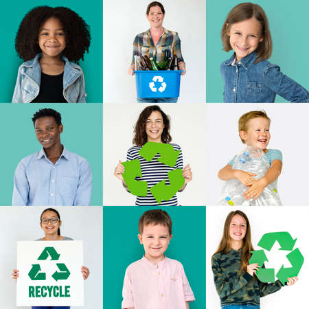 Collages diverse people with recycling concept