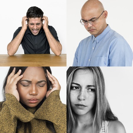 Set of Diversity People Sad Face Expression Emotion Studio Collage