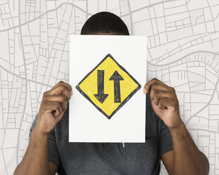 Man holding network graphic overlay banner