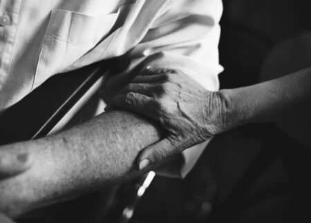 Closeup of support hand for handicap husband
