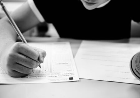 High school students taking examination