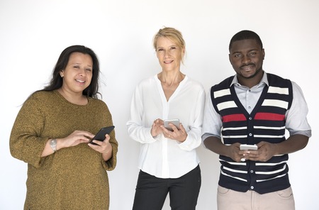 Group People Using Browsing Mobile Phone