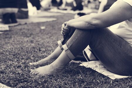Adult Woman Sitting in The Park Alone