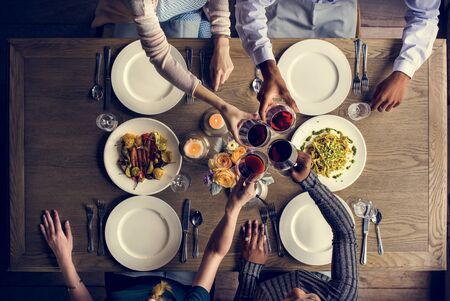 Friends Gathering Eating Food Together Happiness