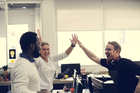 Startup Business People Teamwork Cooperation High Five Hands