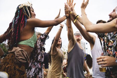 Group of friends party hands power unity