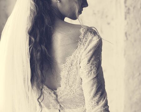 Attractive Beautiful Bride in a Wedding White Dress