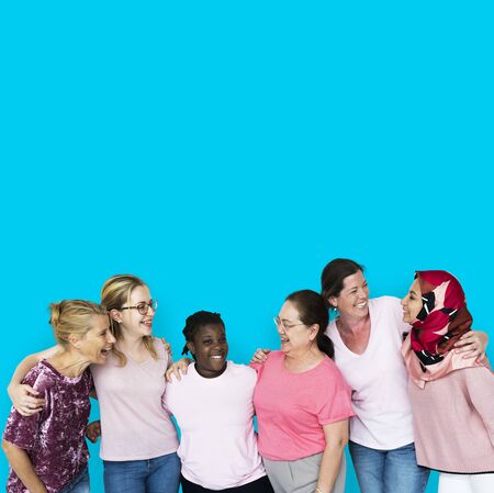 Group of girlfriends with breast cancer awareness charity