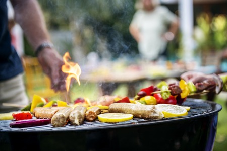 Closeup of cooking homemade barbecue on charcoals grill