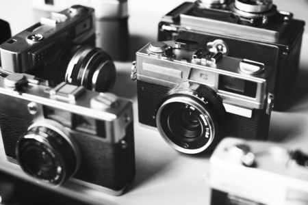 Group of vintage camera on the table