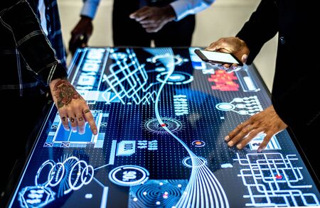 Technology meeting at cyber space table