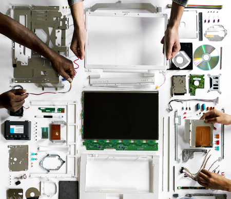 Aerial view of computer parts