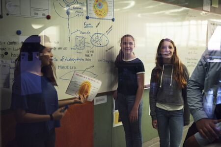 Students giving a presentation in a classroom 