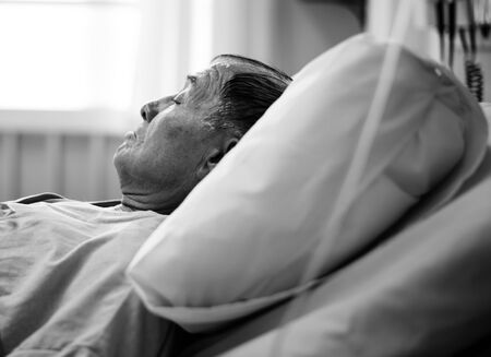 A sick elderly staying at a hospital