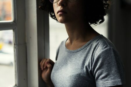 Young Caucasian girl with eyeglasses
