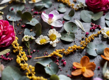 Rustic decorative flowers and leaves