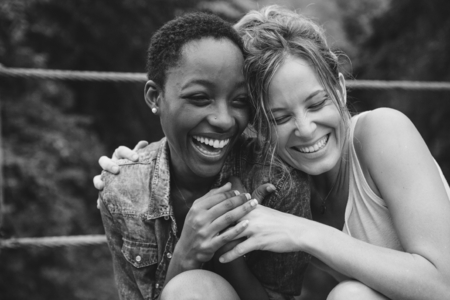 A cheerful lesbian couple