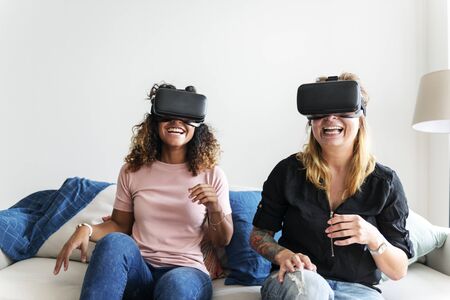 experiencing virtual reality with VR headset