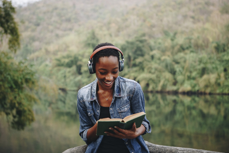 Woman listening to music in nature