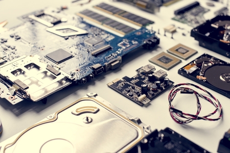 Closeup of computer hard disk drives