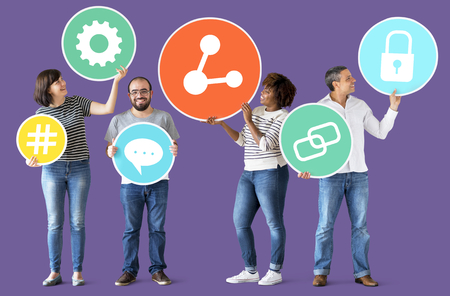Diverse people with social media icons