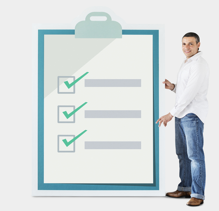 Man holding big clipboard mockup