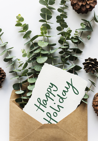 Happy Holiday card and plant decoration