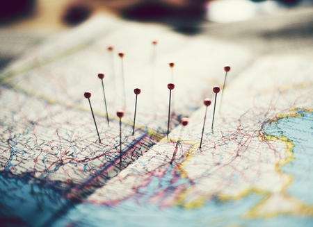 Destinations pinned on a map