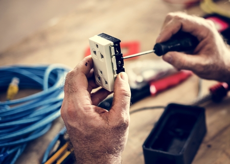 Electrician working house repair installation