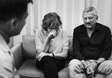Depressed patients getting treatment from a psychologist