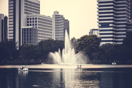 Scenic urban park in a business district